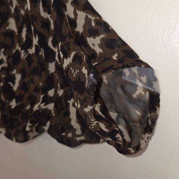 World Market Leopard Print Kimono Free Size Brown Tan Open Front Cover Up Sheer - Picture 3 of 9